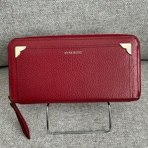 Nina Ricci Crimson Leather Clutch with Gold Accents